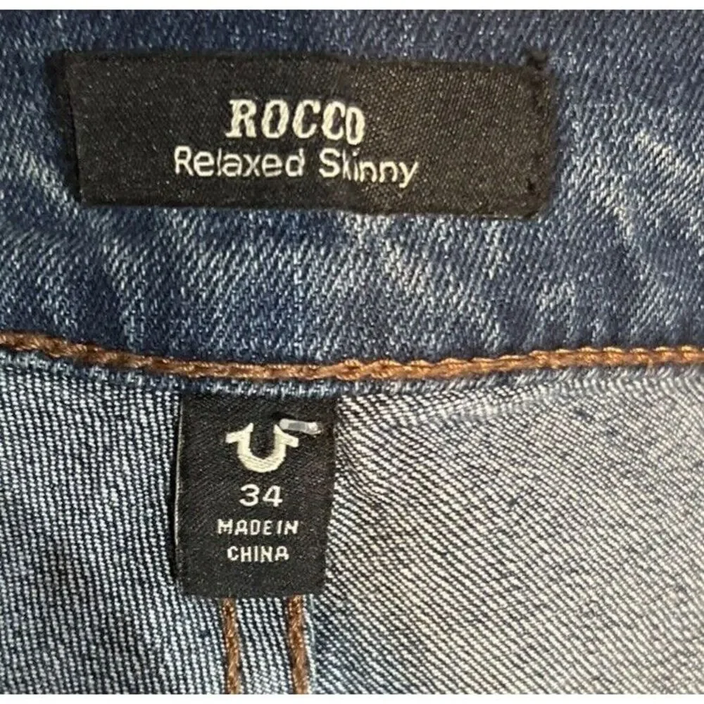 New $159 True Religion ROCCO FLAP Relaxed Skinny JEANS 700062 Medium Harvest‎ 34